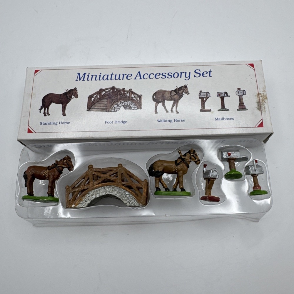 Liberty Falls Miniature Figurines Accessory Set Vtg 90s‎ Horses Mailboxes Bridge